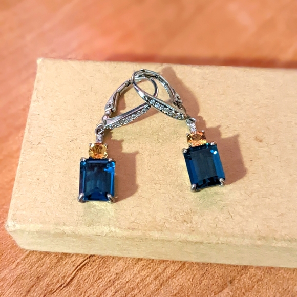 Blueand yellow topaz dangle earrings - Picture 2 of 2